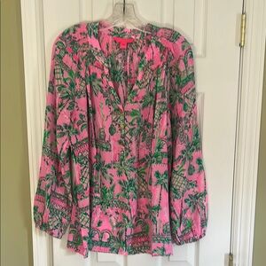 Lilly Pulitzer Pink and Green Tropical Print Women's Top